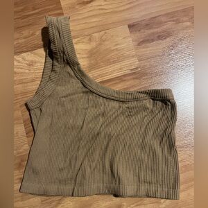 Asymmetric Cropped Ribbed One-Shoulder Tank Top - Brown